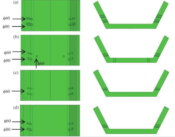 3.Structural diagrams of 4 different porous retaining wall schemes